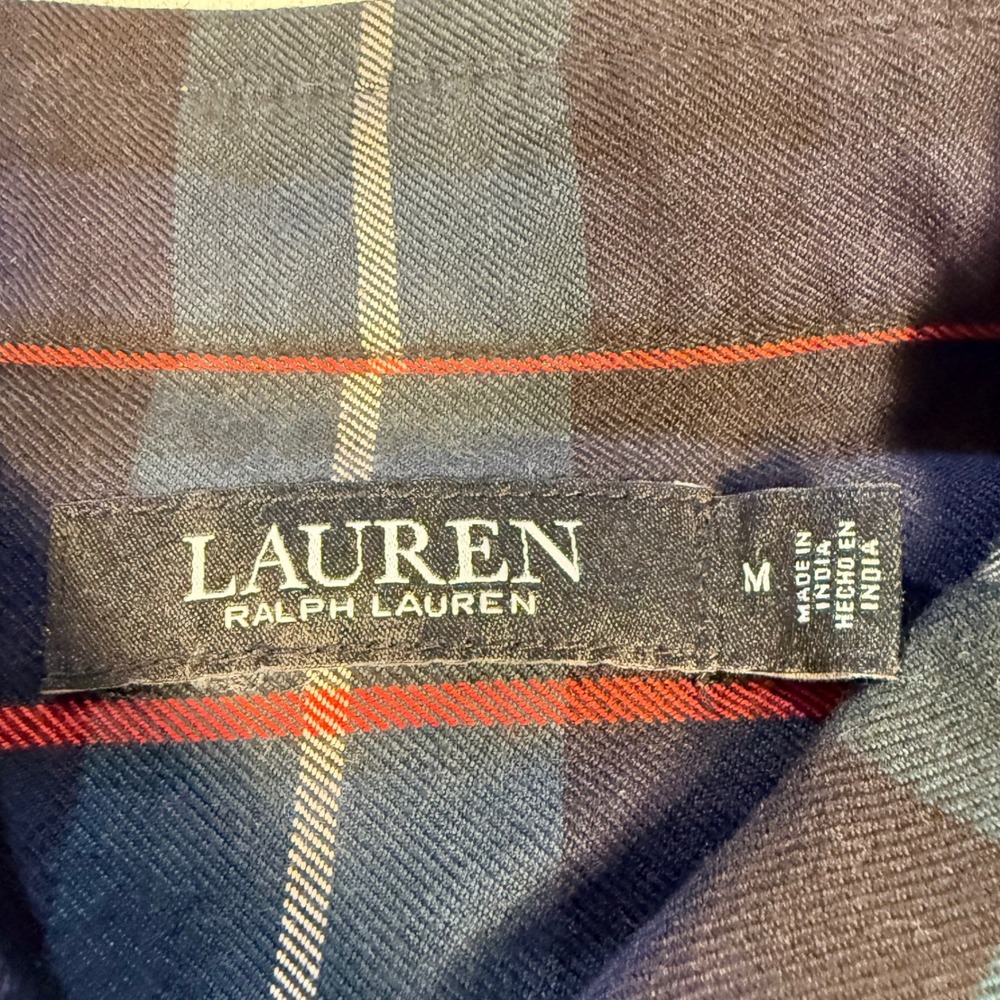 Lauren Ralph Lauren Womens M Plaid Monogram Button Down Dark Academia Preppy - Picture 9 of 16